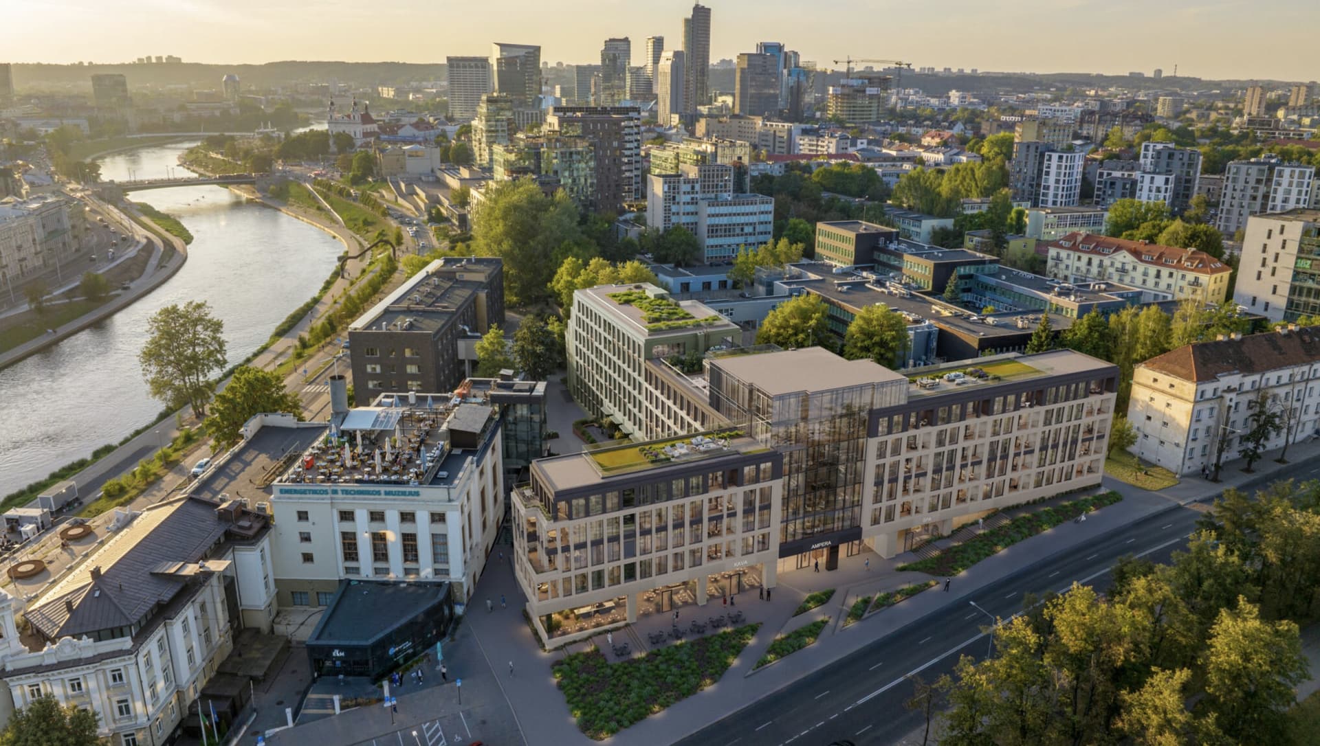 Ampera pastatų prie Neries Vilniuje architektūrinė vizualizacija